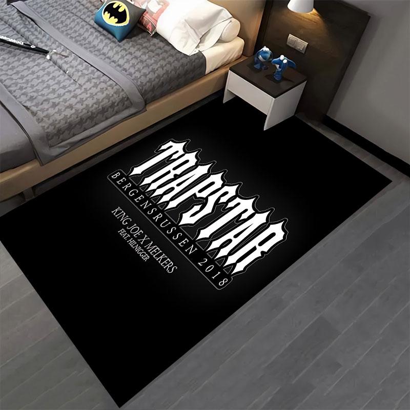 Trapstar Bergenrussen King Joe Wordmark Black Rug, Black Drill Streetwear Style Design, Cozy Floor Decor, Soft Touch, and All Seasons Gift
