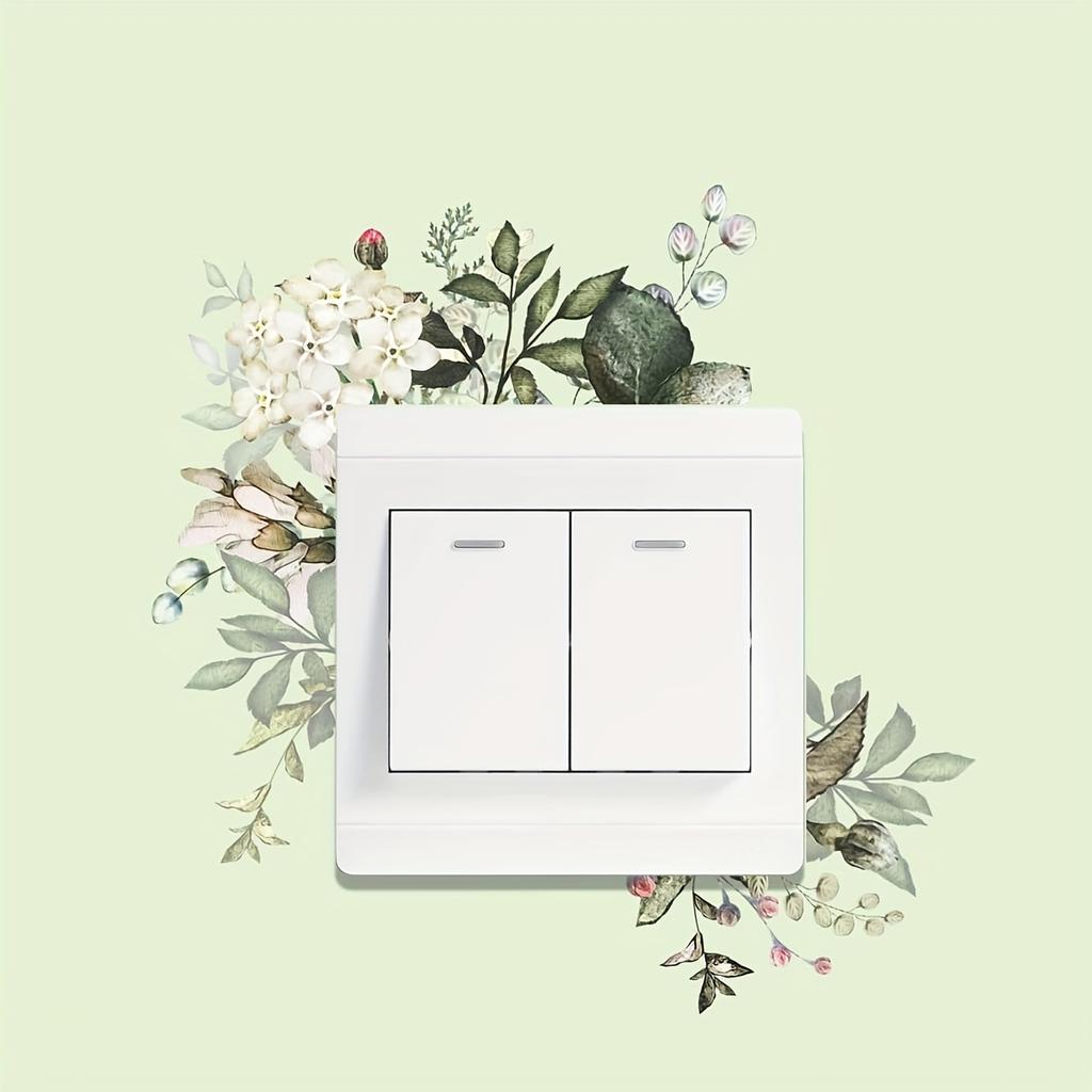 1Pc Art Wall Sticker, Flower Plant Self-Adhesive Waterproof Vinyl Wall Stickers, Bathroom Living Room Home Decorative Removable Switch Stickers