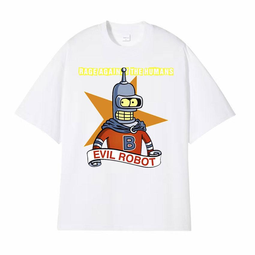 Against The Humans Robot Meme Tshirt Funny Bender Kill All Humans Cartoon T Shirt Men Women Casual High Quality Cotton Tshirt