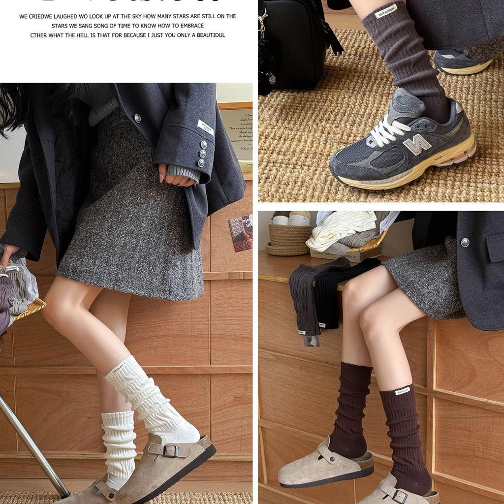 Calf Pile Socks for Women In Spring and Autumn, Brown Long and Medium Combed Cotton Long Socks for Women In Autumn and Winter