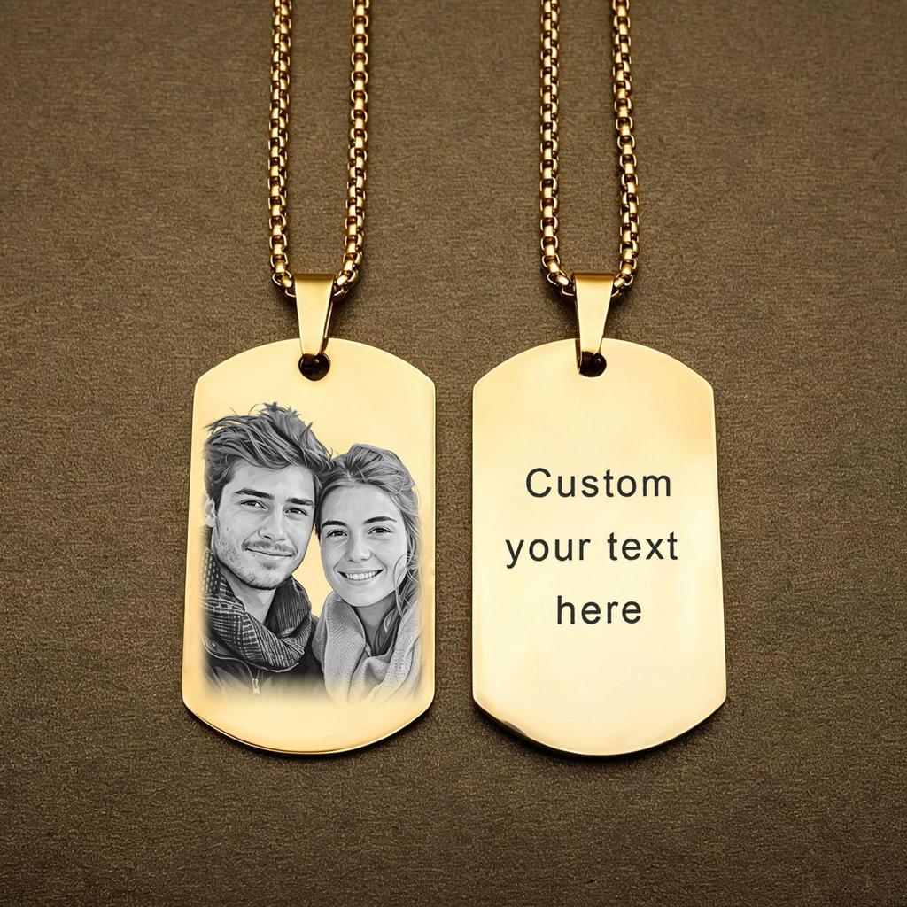 Stainless Steel Black Dog Tag Necklace - Trendy Hip Hop Style for Men & Women, Custom Engravable Titanium Steel Jewelry.