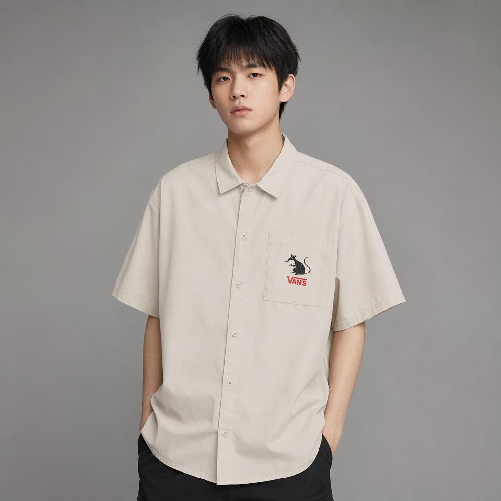 Vans Logo Button Drop Shoulder Short Sleeve Shirt Unisex shirts VN000VNCEN9