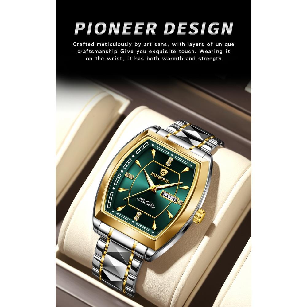 BINBOND B400 Top Brand Quartz Waterproof Watches For Men Luxury Diamond Dial Elegant Stainless Steel Luminous Business Men Watch