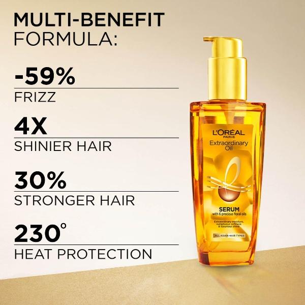 L'Oreal Paris Extraordinary Oil Hair Serum | Floral Oils | hair frizz-free, stronger, shiny | provides UV | Heat Protection, Lightweight 100ml