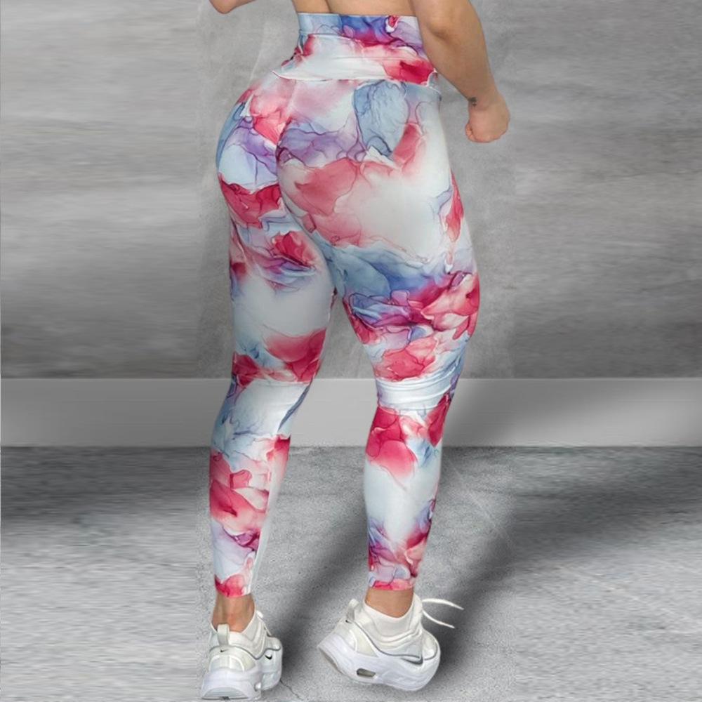 

Простые утягивающие брюки для йоги с эффектом тай-дай и цифровым принтом, нижние брюки с высокой талией, сексуальные женские брюки для фитнеса S