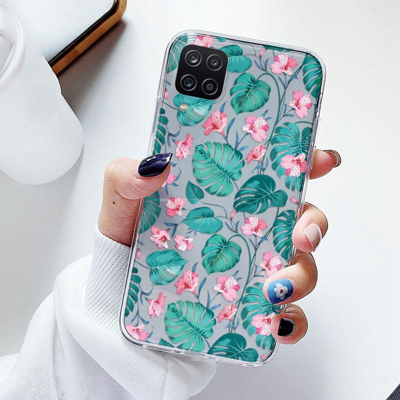 Phone Case For Samsung A12 M12 F12 Floral Silicon Cover For Samsung Galaxy A12 5G Fundas Coque Transparent Soft Capas Flower TPU
