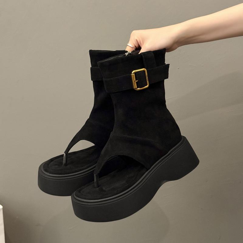 

Two Wear Flip-Toe Suede Cool Boots 2025 Новые ковбойские сапоги в стиле вестерн Spice Girls Брюки Длинные сапоги Сандалии Женские 35