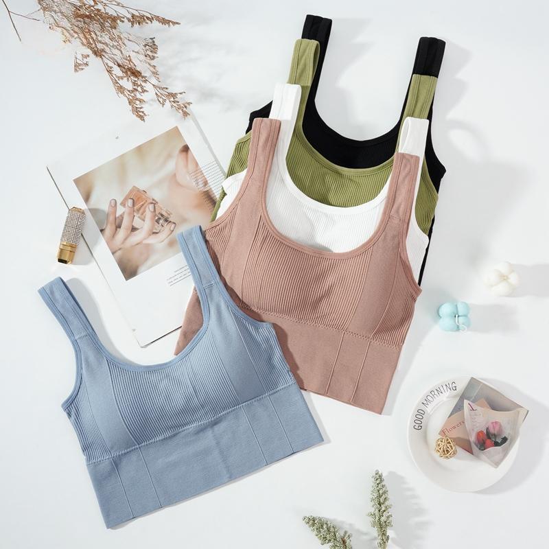 Women Crop Top Fitness Tank Top Padded Sports Bra Casual Streetwear Camisole Female Underwear Removable Pads Seamless Bra