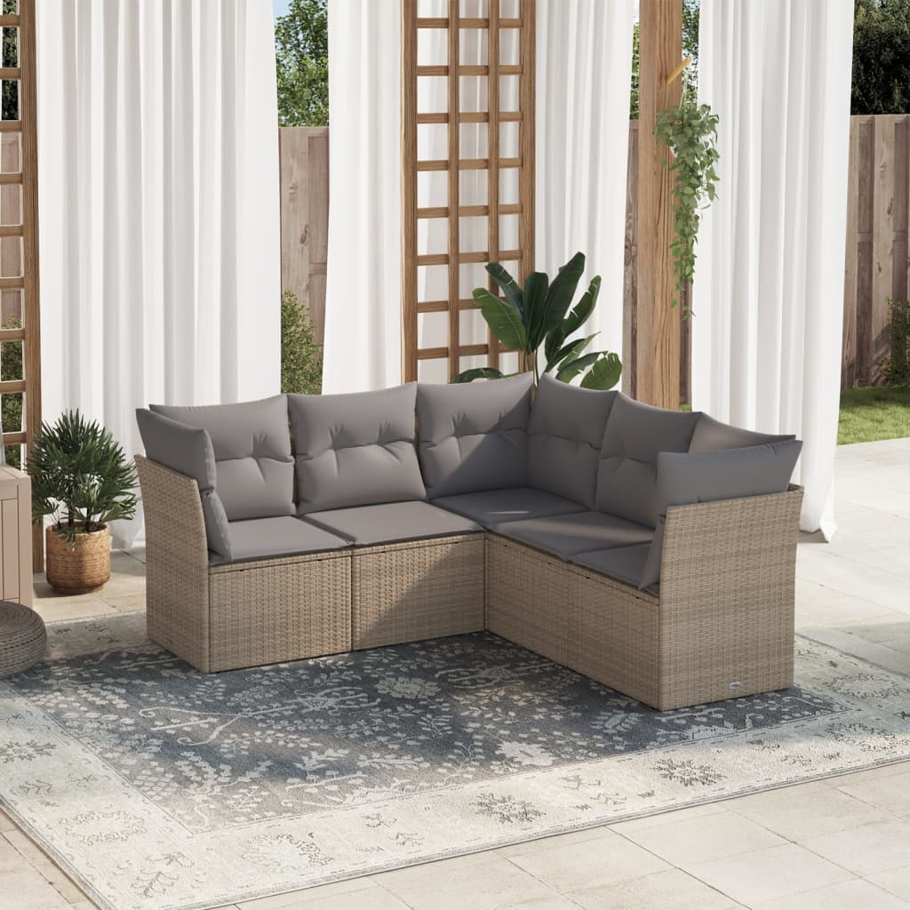 Vidaxl 5-Cz. Garden Furniture Set With Cushions, Beige, Poly Rattan