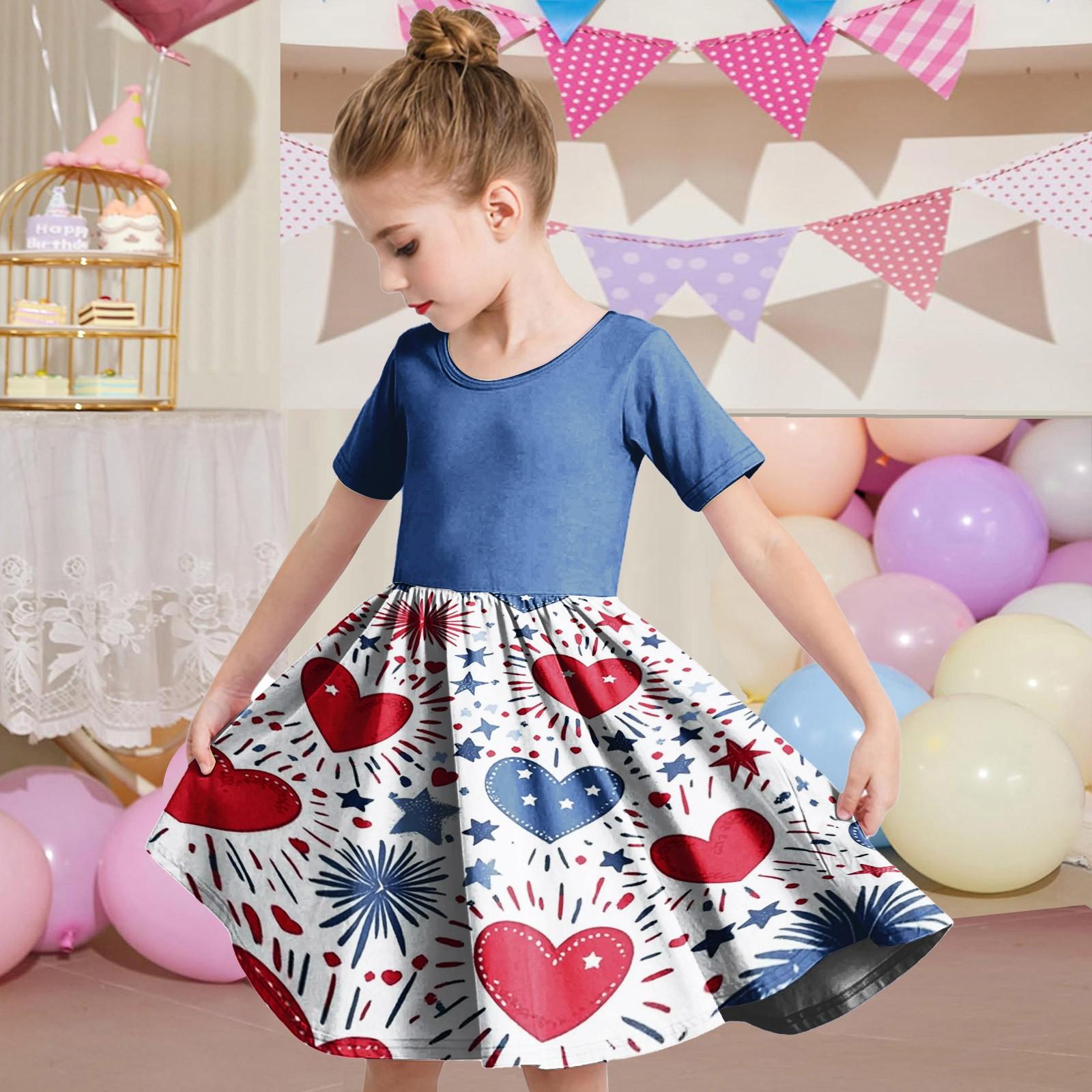 

Летнее платье для девочки Малышка Платье-скейтер Цвет Короткий рукав Повседневное Платье-футболка А-силуэта 140