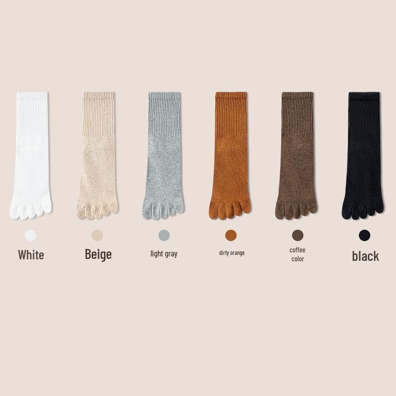 Women's Antibacterial Breathable Mid-Calf Five-Toe Socks, Spring/Autumn Version.