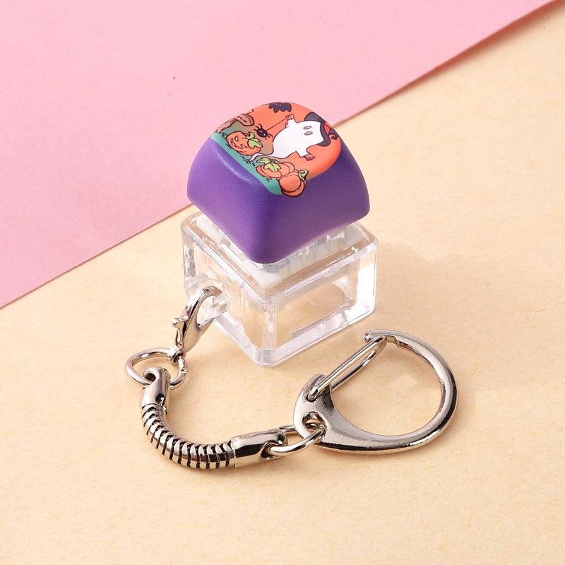 Halloween Mechanical Keycap Keychain, Portable Fidget Finger Toy Pressable Button for Office Travel Anxiety Relief Party Favor