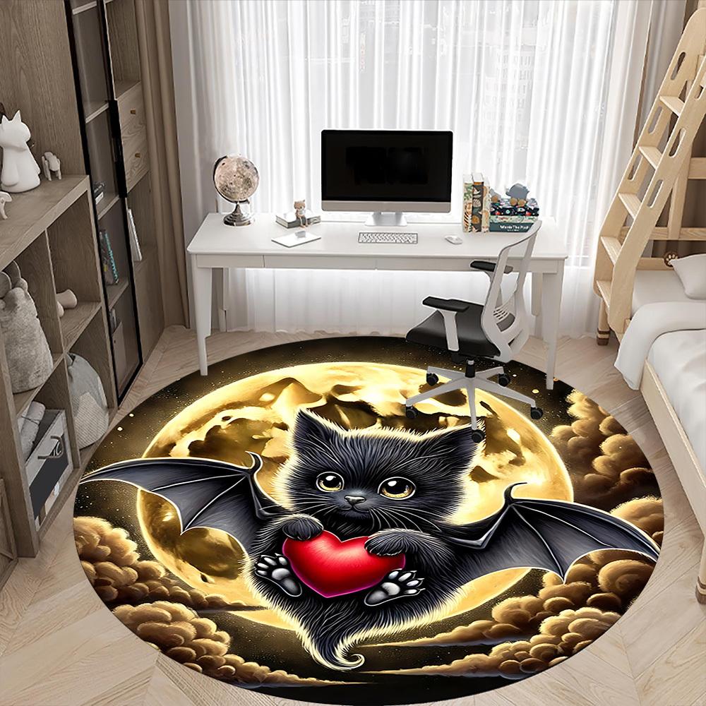 1pc bat Office Round Area Rug, Under Office Chairs Bedroom Living Room Home Decor, Room Deco