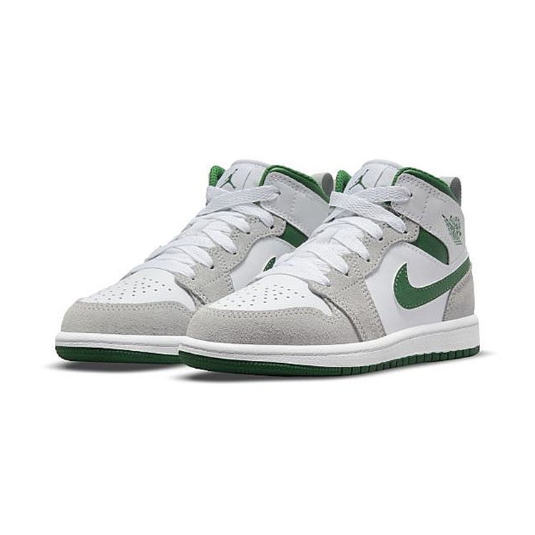 Air Jordan 1 Mid SE PS Szaro-Sosnowo-Zielone Dziecięce Sneakersy Biało-Jasnoszaro-Szare DC7249-103
