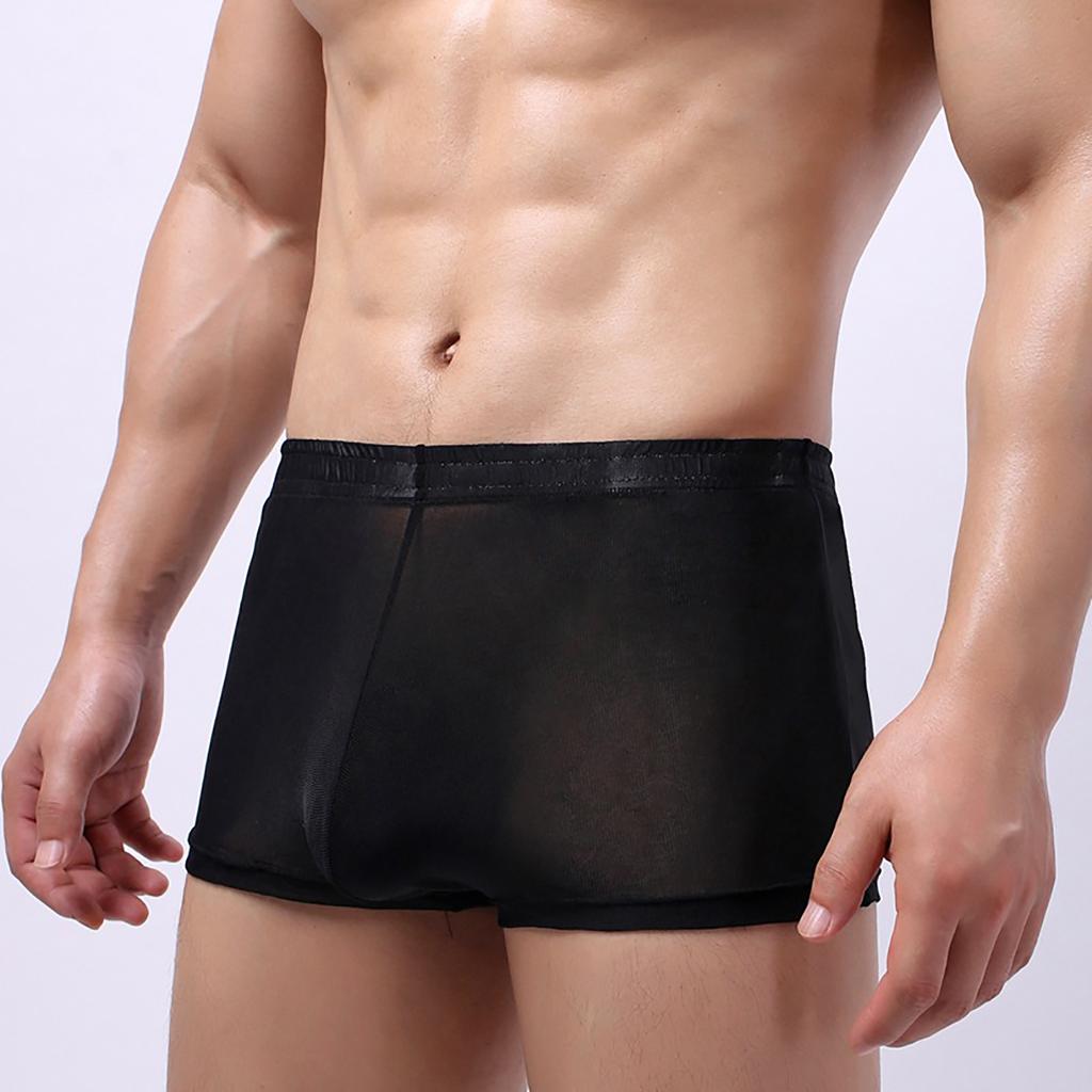 Soutong See Through Men Color Mesh Yarn Underpants Solid Mid Waist Transparent Thin Boxer Underwear For Daily Wear