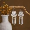 Peacock Tassel Earrings with Hollow Leaf Design in Retro Ethnic Style Imitation Silver for Women