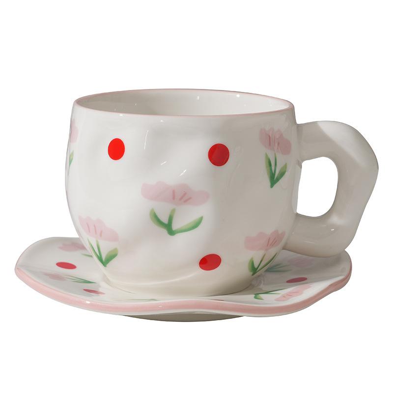 Korean ins style, hand-painted flower handmade ceramic coffee cup, ceramic milk coffee cup and saucer set