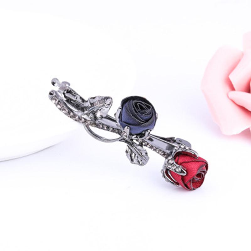 Rhinestone Leaves Barrettes Women Rose Flower Crystal Graceful Ponytail Holder Hair Accessories Hair Clip Female  Jewelry