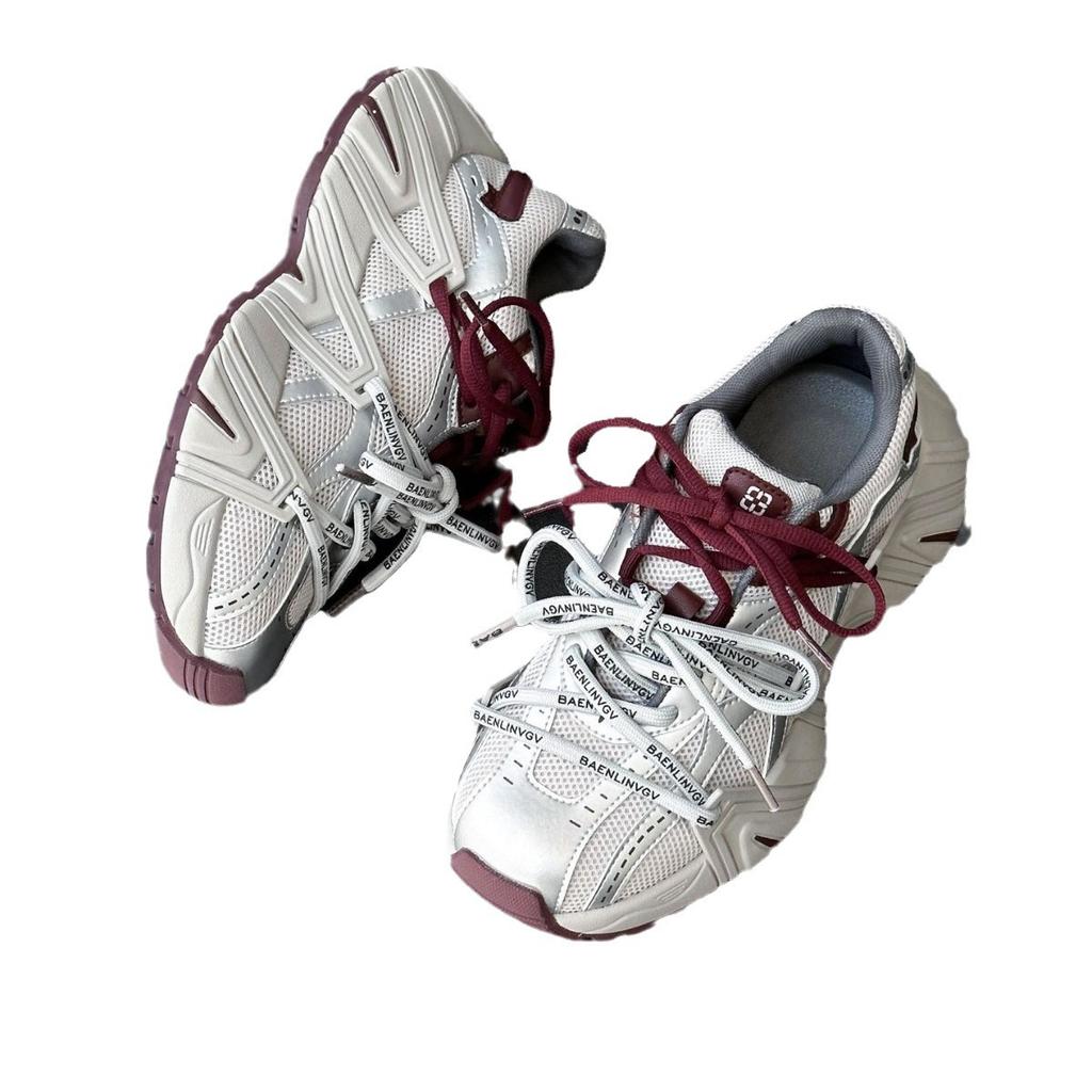 Leather platform dad shoes women's 2025 autumn new mesh breathable comfortable versatile casual sports shoes running shoes