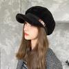 Autumn and winter hats women's imitation lamb wool fashion leather label octagonal hat warm and cold-proof face cap