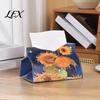 Student Desk Tissue Storage PU Leather Box Cover with Wild Rose/Sunflower Pattern, Foldable Desktop Organizer, Napkin Holder Modern Home Accessory