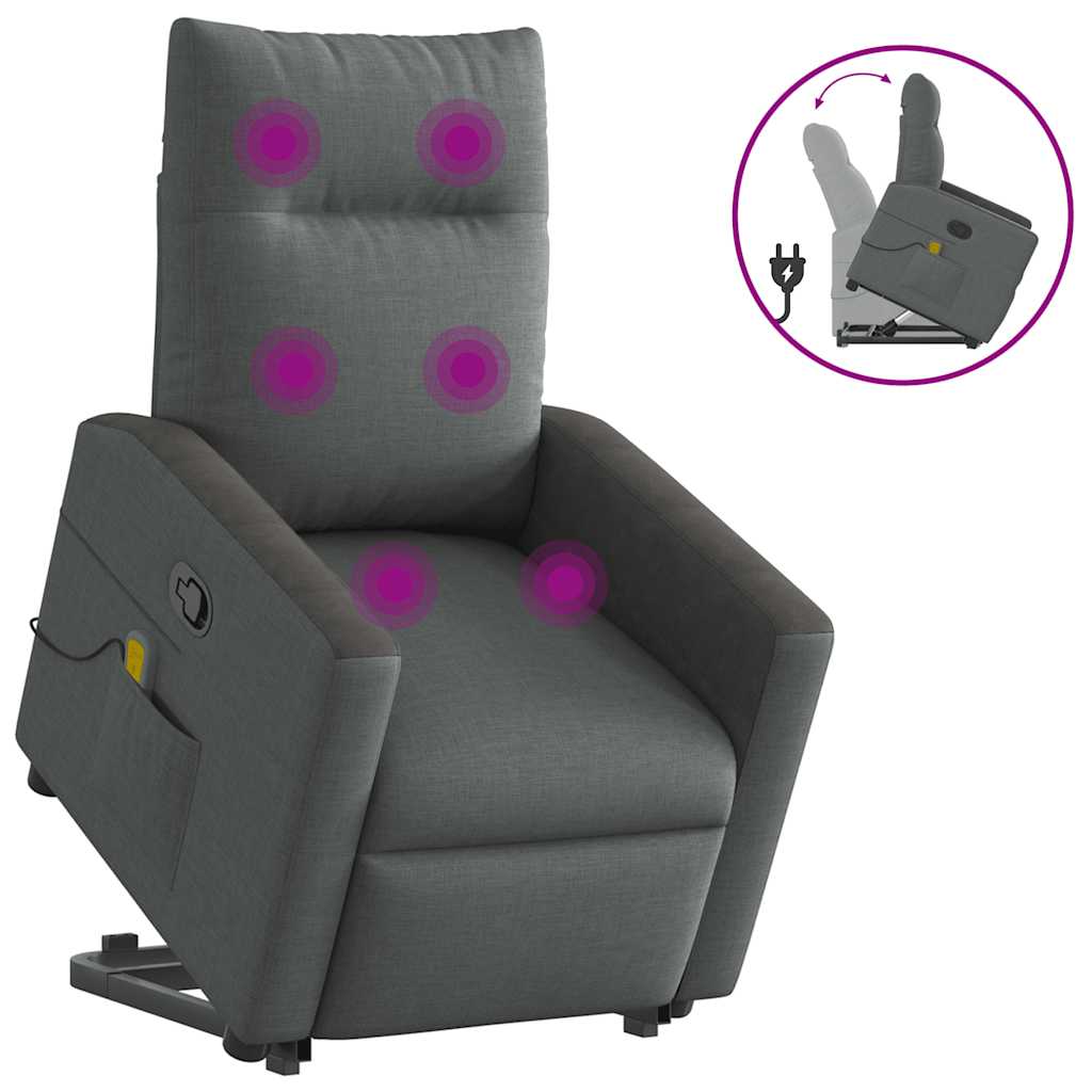 Massage Recliner with Rising Function Dark Grey Fabric