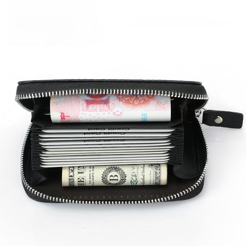 Carbon Fiber RFID Card Holder with Zipper Coin Purse - Multi-Card Slot and Anti-Magnetic Protection
