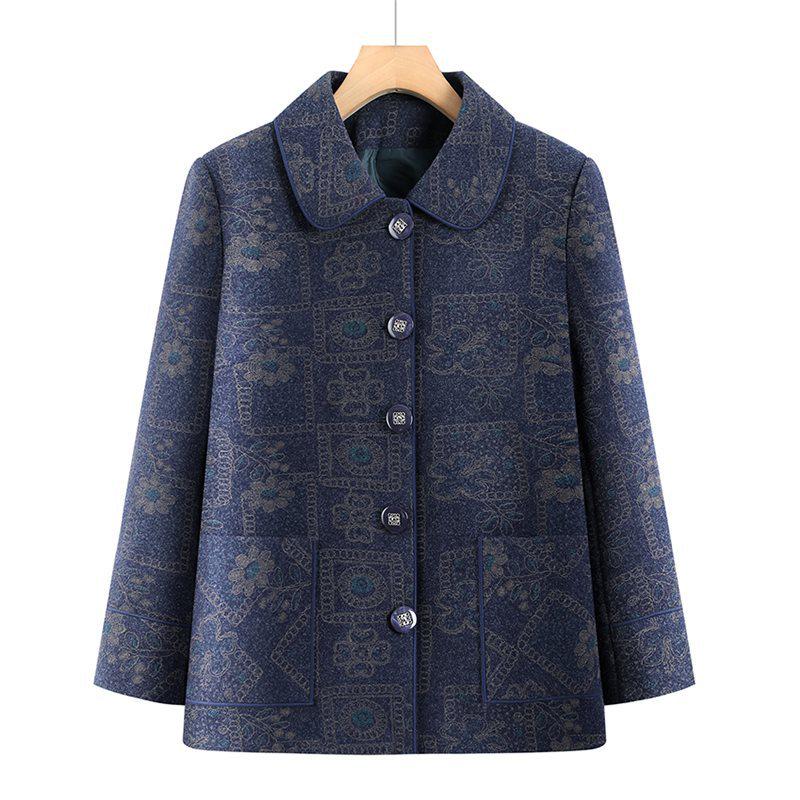 

Cozy Woolen Autumn Jacket for Elderly Women - Grandma Style, Lapel, Long Sleeve, Plus Size, Casual Loose Fit 2XL (100-115 lbs)