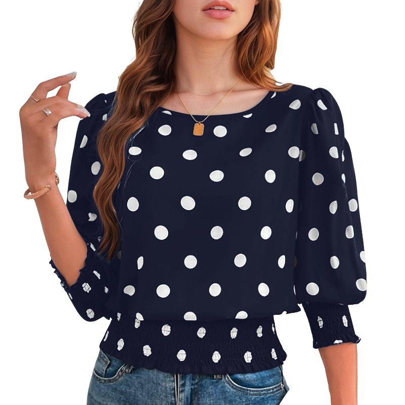 

ZANZEA Women Casual Round Neck 3/4 Sleeve Loose Polka Dot Print Blouse