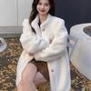 2025 Autumn/Winter Women's Mid-Length Furry Coat with Stand-up Collar - Versatile & Loose Fit