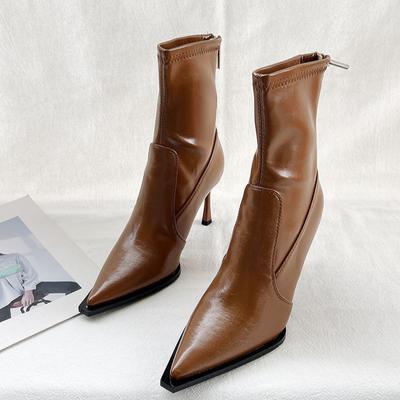 2025 осінь короткі чоботи гострий носок тонкий каблук темперамент тонкі чоботи європейський та американський стиль високий каблук еластична застібка-блискавка ззаду короткі чоботи жіночі тр