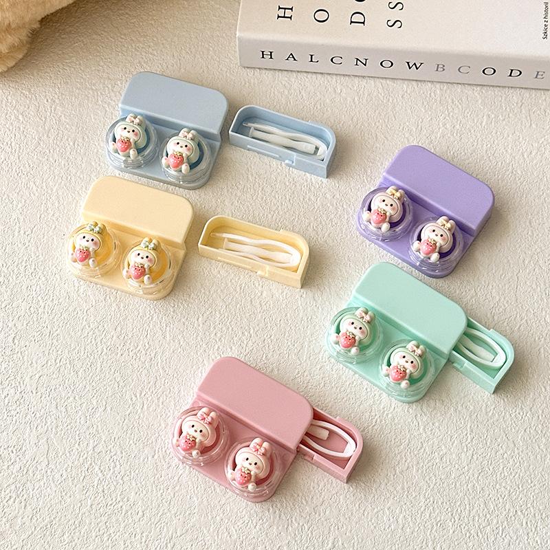 Women's Contact Lens Case with Tweezer Suction Stick Set for Travel Kit Holder Candy Color Contact Lenses Box Cute Cartoon
