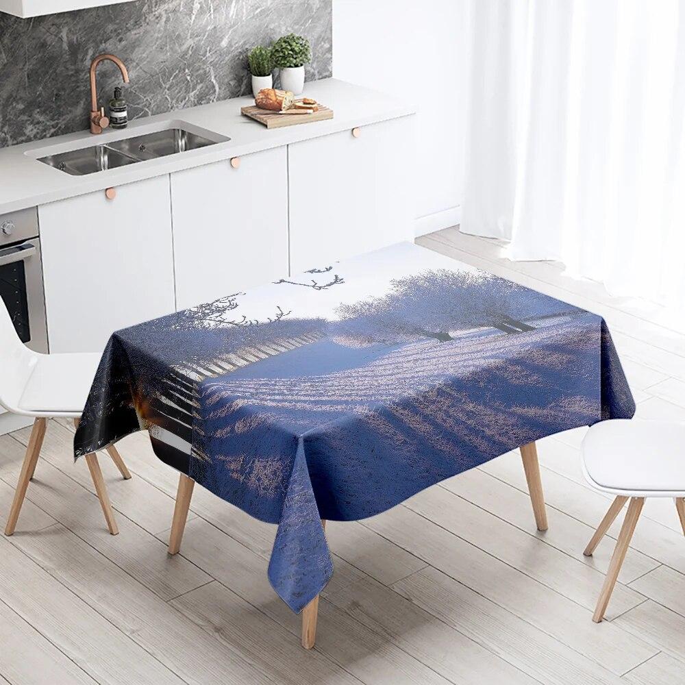 Winter Snow Tablecloth Beautiful  Anti-fouling Waterproof Rectangular Kitchen Table Home Decoration