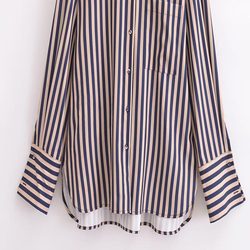 2024 Women's Spring New Stripes Casual Easiest for Match Loose Lapels Long Sleeve Shirt Top 2731816 704