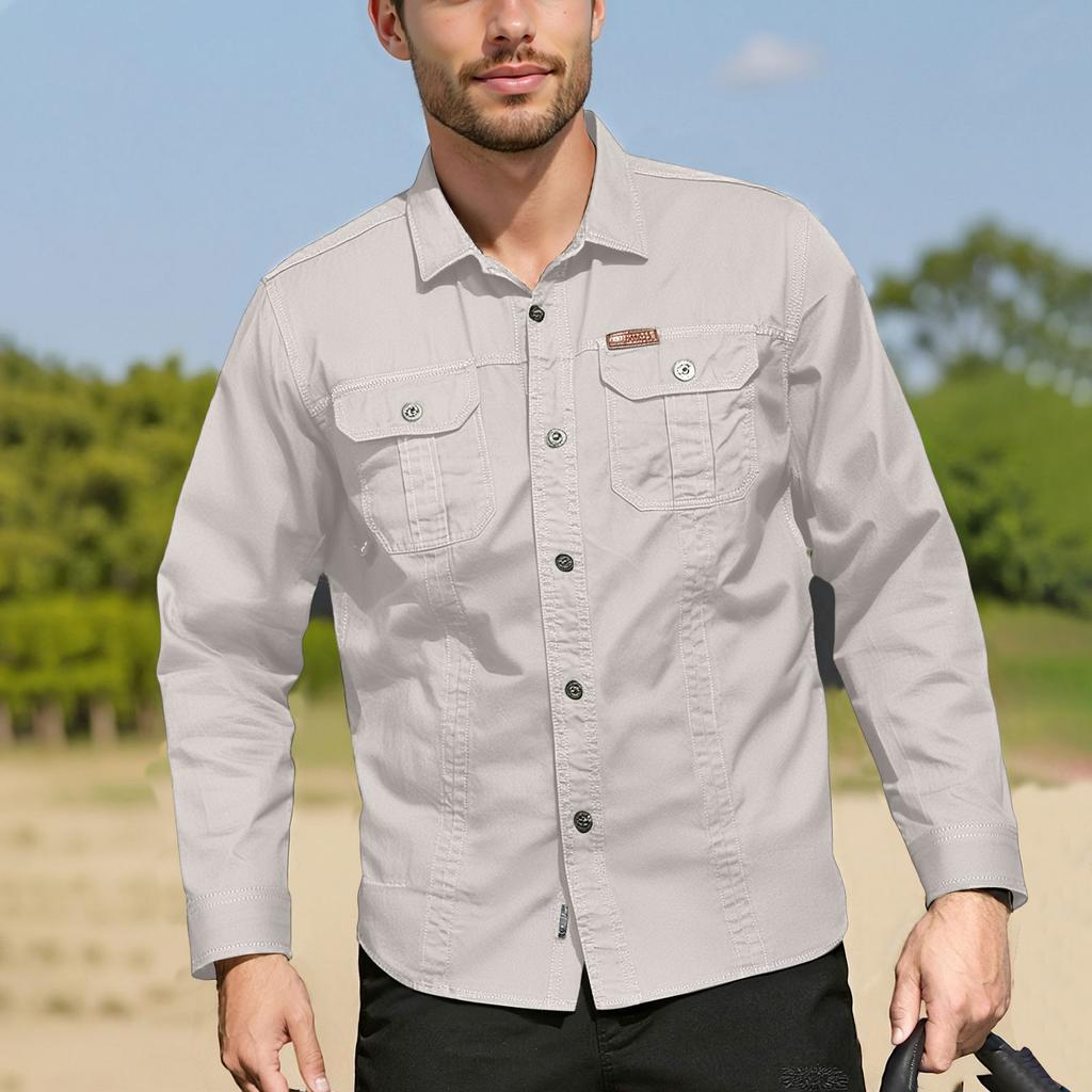Pánská košile s dvojitými kapsami, ležérní top s dlouhým rukávem, módní kardigan
