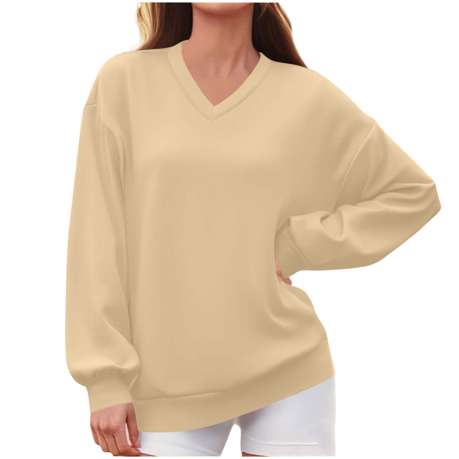 Women s /Winter -Color Loose-Fit V-Neck Sweatshirt L
