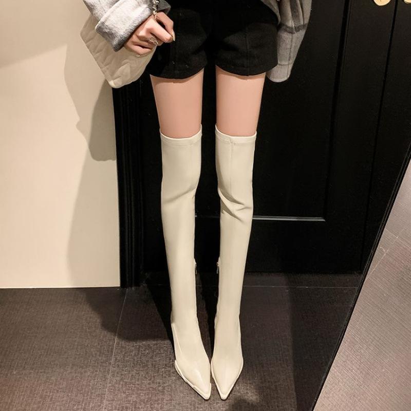 

New European and American women s over-the-knee boots, black high-heeled round-headed thick-heeled autumn and winter women s leather boots, 39