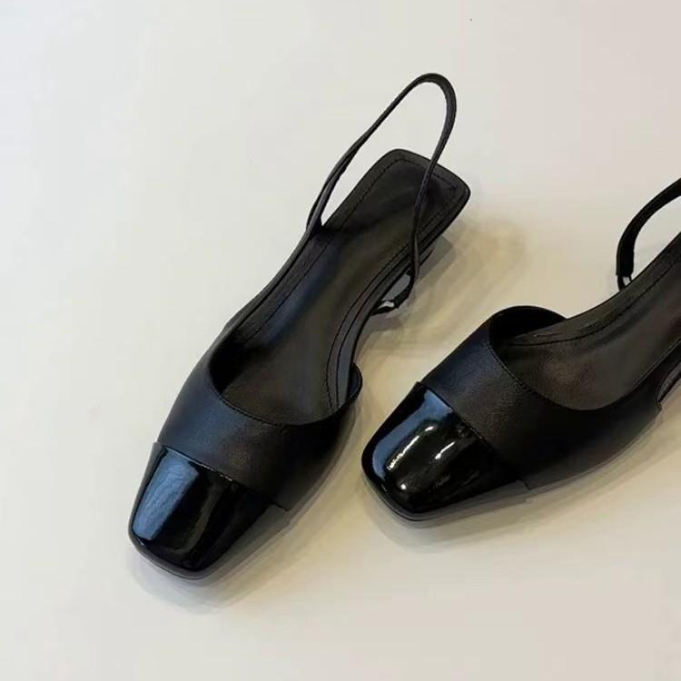 Sheepskin version~ retro bag head color matching sandals with thick heel, medium heel, empty square head single shoes, small fragrant wind wome