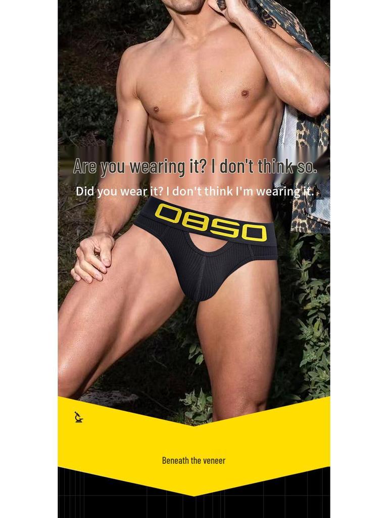 High-Grade Men's Low-Rise Cotton Briefs: Ripped, Breathable, Elastic with U-Convex Pouch.
