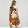 Girls Round Neck Sleeveless Cartoon Chicken Pumpkin Printed A Line Flared Dress