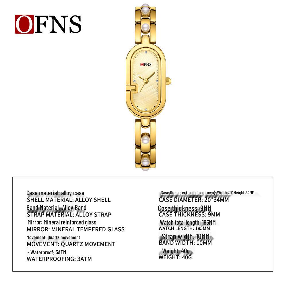 Oufanny Vintage Style Women's Oval Mother-of-Pearl Quartz Watch - Waterproof Alloy Bracelet, High Appearance Value, Versatile for Girls