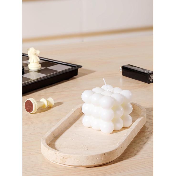 Luxury Natural Light Beige Marble Oval Tray - 9.8x4.7 Inches, for Vanity Jewelry, Perfume Storage, Decorative Ornament - Home Décor, Bathroom Tray