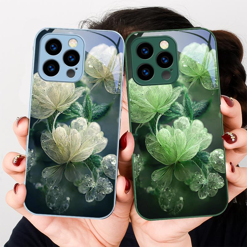 Rosa Kristallblume Für iPhone 16 E 15 14 13 Plus 12 mini 11 Pro Max XR Xs Max X 7 8 Plus 6 6S 22 Gehärtetes Glas Handyhülle
