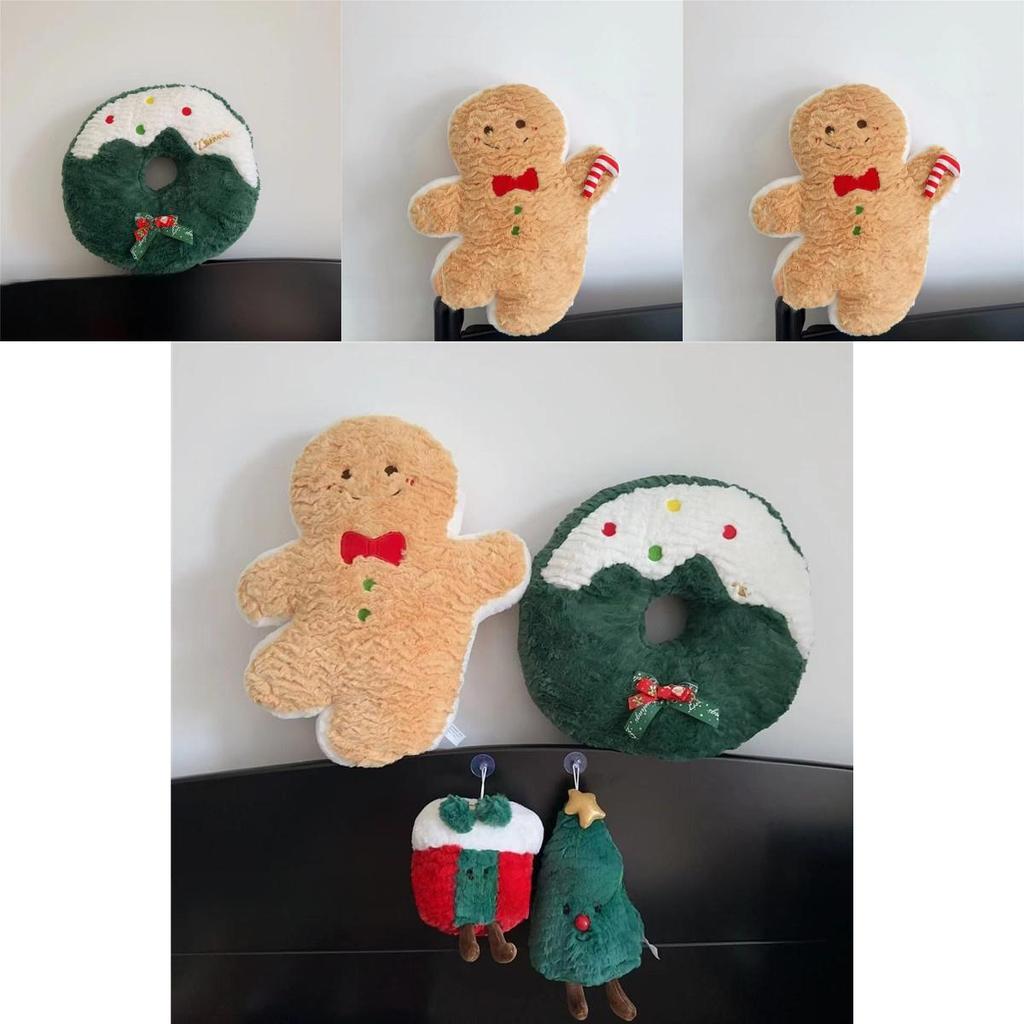 Christmas Plush Pillow With Cartoon Gingerbread Man Design For Holiday Decor And Gifts