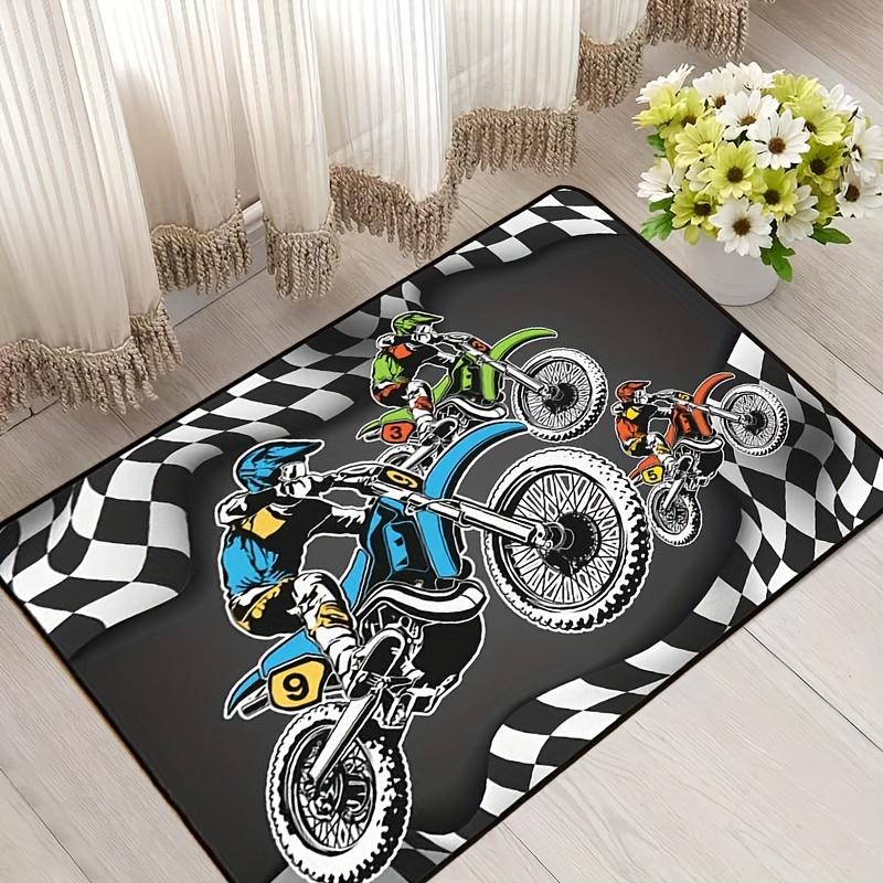 

Black White Motocross Off Road Area Rug Thick Non Slip Extreme Sports Bedroom Floor Carpet Decorative Living Room Mat 1PC 40x60cm