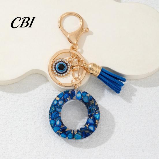 Portable Key Organizer Blue Series Keychain Pendant, Initial Letter Charm Chain with Eyes Tassel Design, A-Z Holder for Bags Backpacks Cars