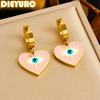 DIEYURO 316L Stainless Steel Pink Heart Devil's Eye Earring For Womens New Trend Fashion The Devil's Eye Ear Buckle Jewelry Gift