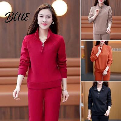 Frühlings-Trainingsanzug 2 Teile/Set Damen Sweatshirt Hose Anzug Reißverschluss Stehkragen Langarm Täglich