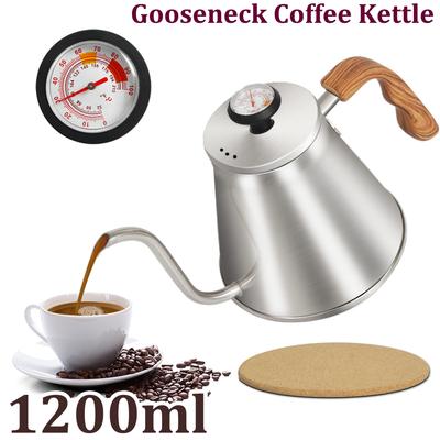 1200ml Gooseneck Kettle With Thermometer,Anti-Hot Handle Coffee Pot,Stainless Steel Pour Over Kettle for Drip Coffee,Stove Top
