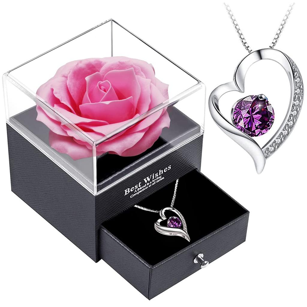 Soap Popular Artificial Single Creative Jewelry Soap Flower Rose Box Gift Silver 925 Necklace for Silver 925 Wedding White Day Day Day [Laluna]